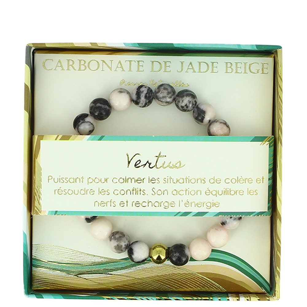 Bracelet Carbonate de Jade Beige, Pierres Naturelles
